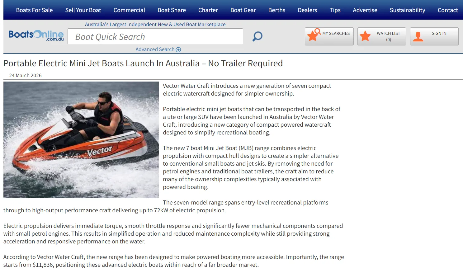 Vector Water Craft Mini Jet Boats listed on Boats Online Australia